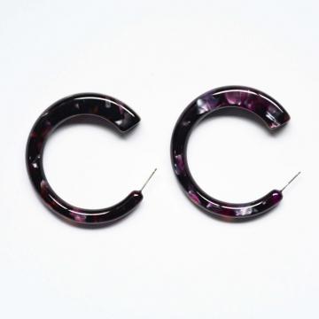 新款C形圆耳环醋酸板材耳环配S925银针