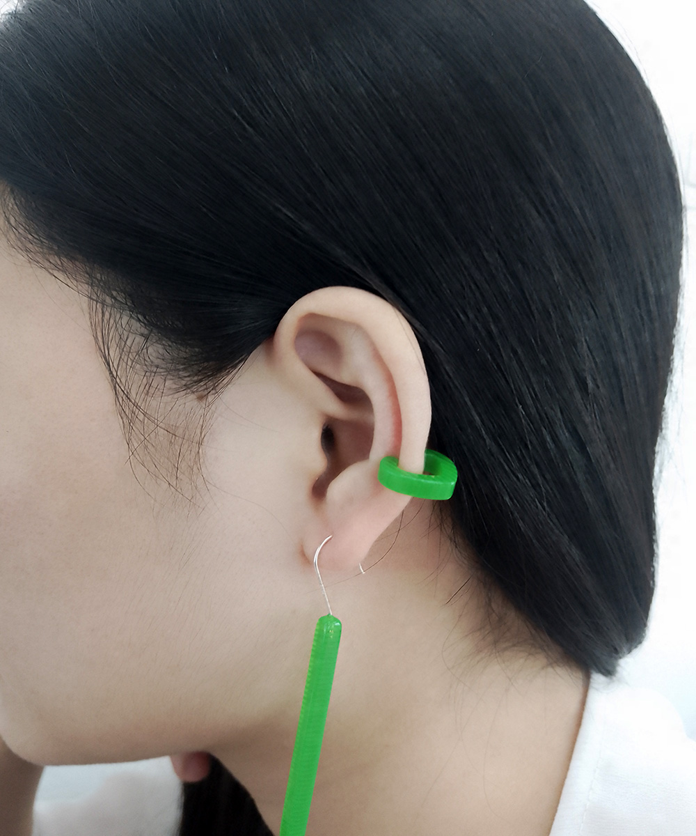 绿色条纹醋酸板材耳环+交耳骨夹组合套装