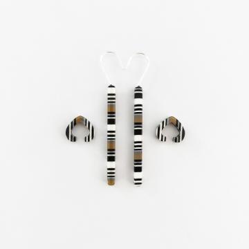 黑白灰啡条纹醋酸板材耳环+交耳骨夹组合套装