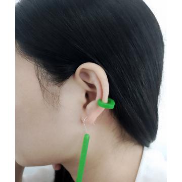 Green stripes acetate earring with ear clip combination