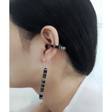 Colorful stripes acetate earring with ear clip combination