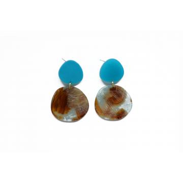 Round Contrasting color irregular pattern  acetate earrings with S925 silver pin