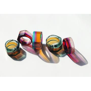 Hexagonal fiberboard acetate eco-friendly base material fashionable unisex rings